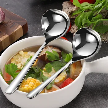 

Stainless Steel Soup Ladle Thick Deepened Long Handle Bathy Large Soup Spoon Stretched Noodles Spoon Kitchen Special Offer Cater