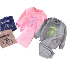Ensemble pyjama en flanelle pour enfants, haut et pantalon Long en velours, tenue de nuit chaude pour bébés garçons et filles, 2 pièces, automne et hiver