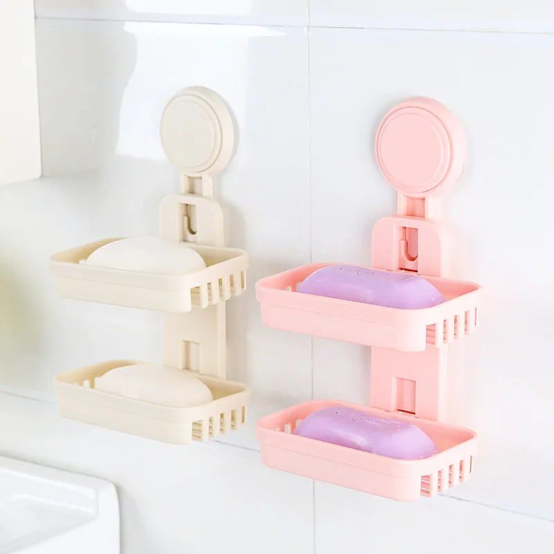 

Strong Seemless Stickers Soap Dish Suctorial Double Layer Soap Dish Bathroom Rack Commodity Wholesale