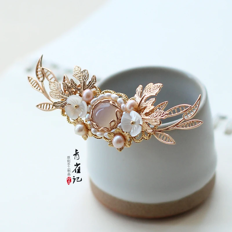 vintage pearl handmade shell gold hairpin hair sticks crown Hair accessories Headwear do-up tools for hair bun kimono COSPLAY
