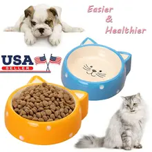 Новая Милая мультяшная керамическая чаша для домашних животных с рисунком головы кота, миска для еды, универсальная собачья миска для кошек