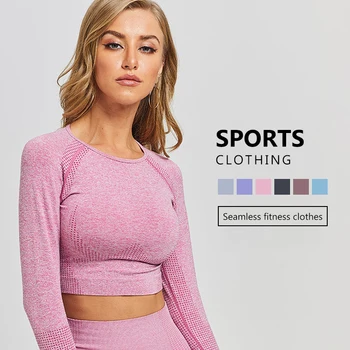 

Women 2pcs/set Vital Yoga Set Gym Workout Clothe Sport Suit Long Sleeve Fitness Crop Top High Waist Stretch Gym Seamless Legging