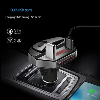 

Bluetooth FM Transmitter Earphone Car Kit Car Audio MP3 Player with Dual USB Charger VH99
