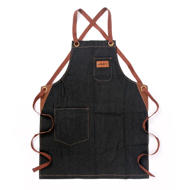 WEEYI Man Women Kitchen Apron Cook Blue Black Denim Aprons For Chef Waiter Barista Ladies Men Work Apron Bib delantal cocina