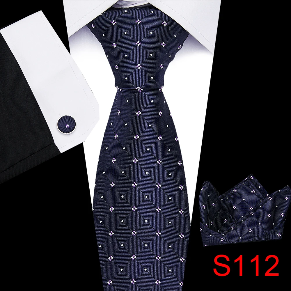 Мужской галстук 8 см шелк жаккард тканый высокое качество галстук носовой платок Запонки Наборы для официальных свадеб бизнес