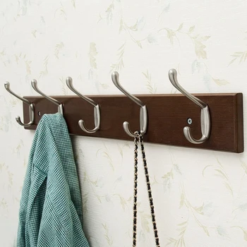 

5 Hook Wall Mounted Rack Multifunction Hook Coat Hook Rack Towel Hanger Holder Dress Coat Hook Wall Door Bamboo Wood Hanger Deco
