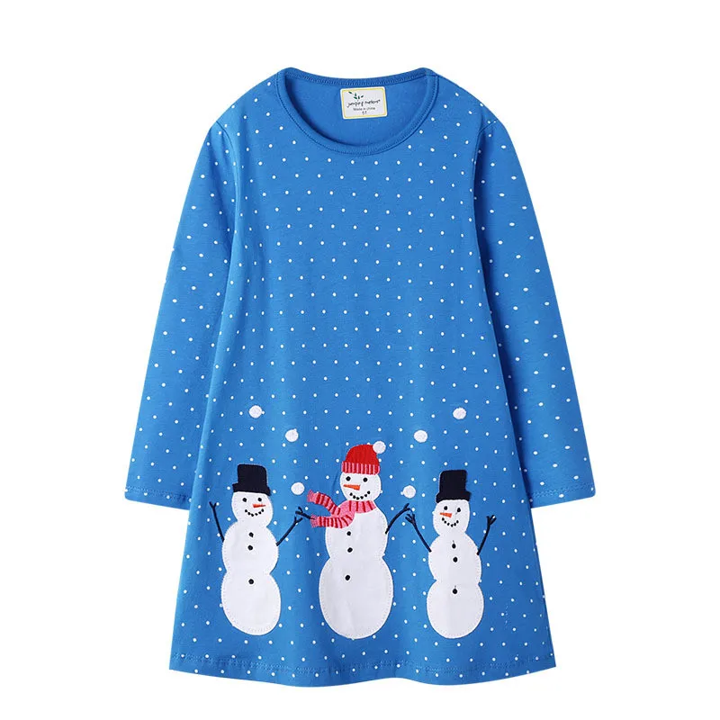 Jumping meter/рождественские платья принцессы для маленьких девочек; одежда с аппликацией снеговика; хлопковые вечерние Детские платья с длинными рукавами