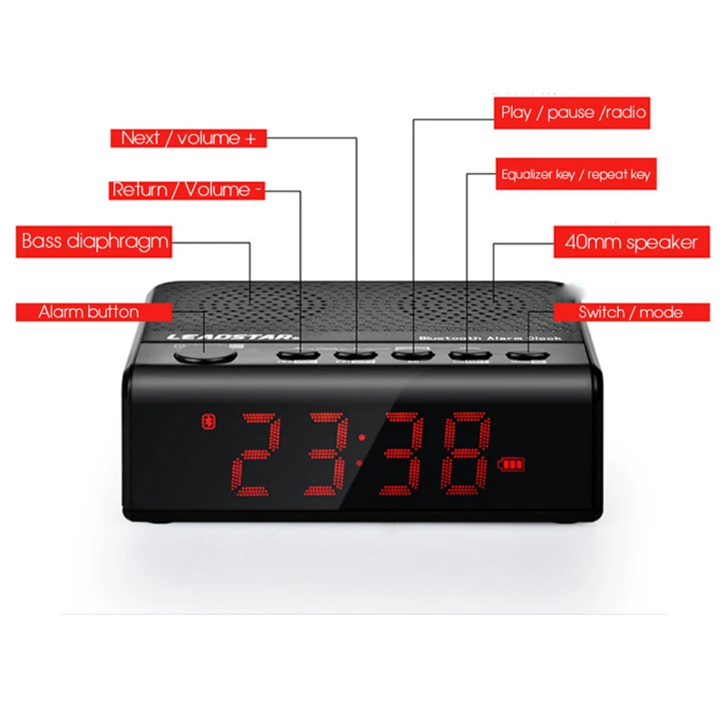 Будильник Портативный беспроводной Bluetooth Fm радио динамик Led сабвуфер аудио Tf Mp3 Wma Ape Usb порт телефон громкой связи