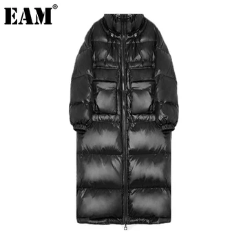 

[EAM] Loose Fit Black Pocket Split Big Size Down Jacket New Long Sleeve Warm Women Parkas Fashion Tide Autumn Winter 2020 1DA058