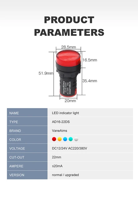 Spie Luminose Heschen AD16-22D/S - LED 22mm, 12V, 5 Colori, Per Quadri Elettrici - Foto 10
