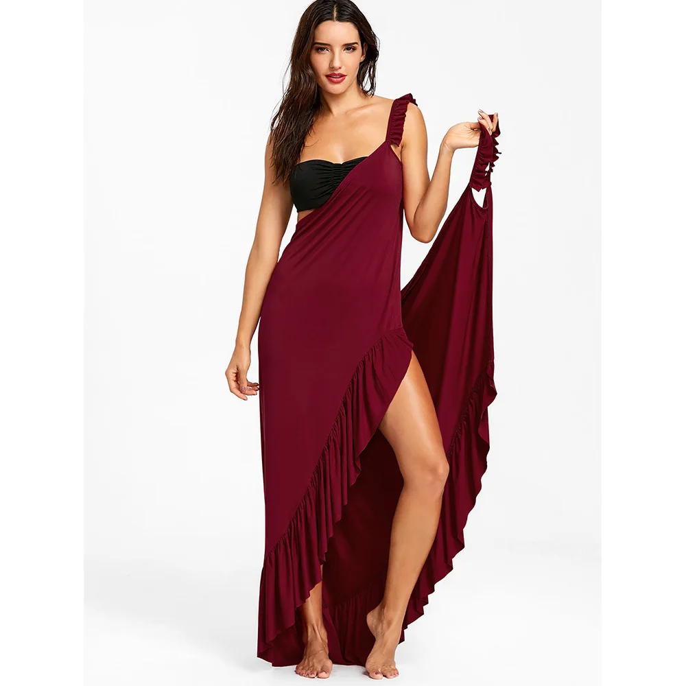 Женское пляжное платье VESTLINDA длинное с воланом на тонких бретельках 2018|Платья| |