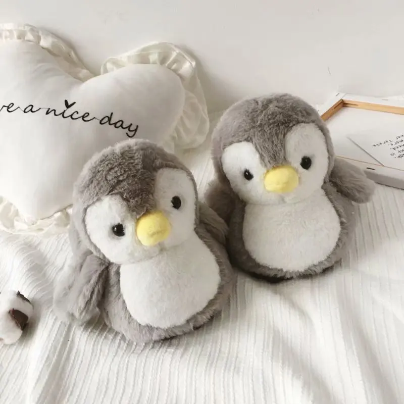 Cartoon penguin slippers winter warm soft plush house shoes plush toy gift home shoes warm slippers
