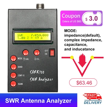 

SARK100 1-60MHz HF ANT SWR Antenna Analyzer Meter Standing Wave Tester for Ham Radio Hobbyists Impedance Capacitance Measurement