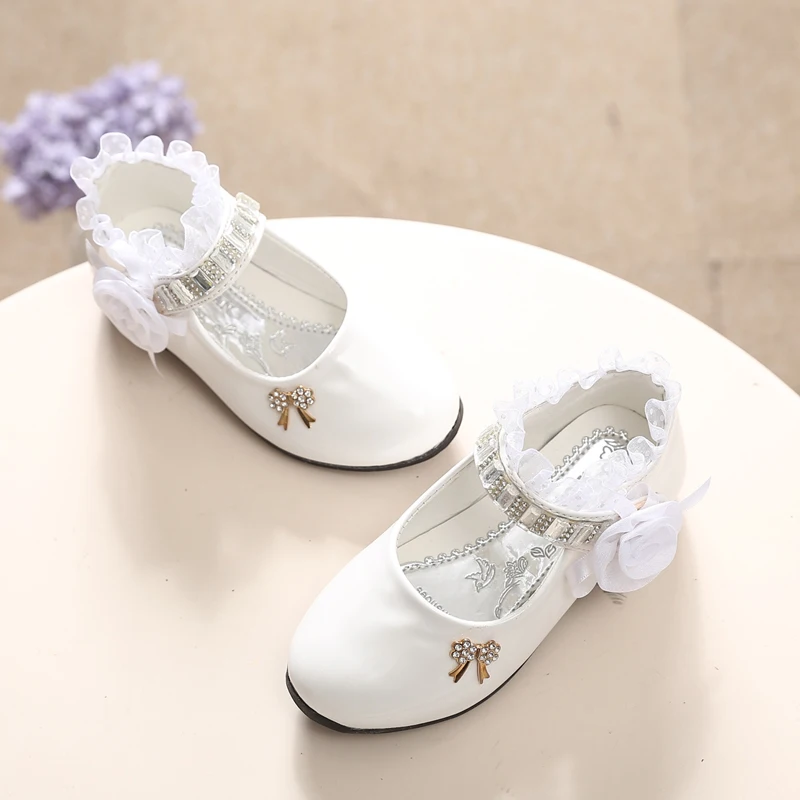 Children's Shoes For Girl Spring New Princess Lace Leather Shoes Fashion Cute Bow Rhinestone Wedding Shoes Student Party Dance best children's shoes