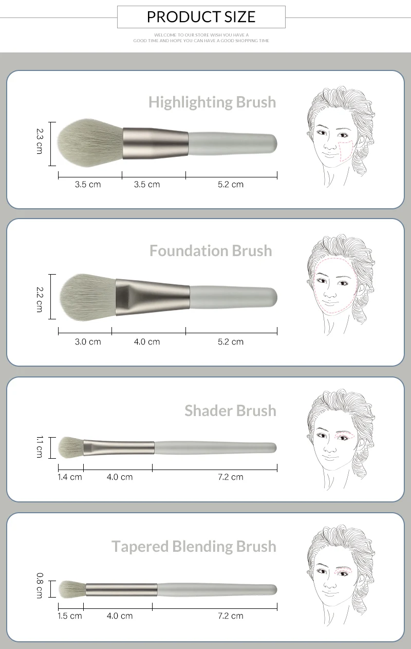 ANMOR 8Pcs Mini Size Makeup Brush Set Foundation Highlighter Blending Eyeshadow Eyelashes Eyebrow Brush For Make Up Pincel (8908-G)