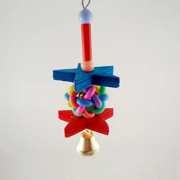 

1Pcs Bell Ball Star Shaped Hanging Cage Chew Bite Tools Natural Wooden Parrots Toys Colorful Pet Products Birds Accessories