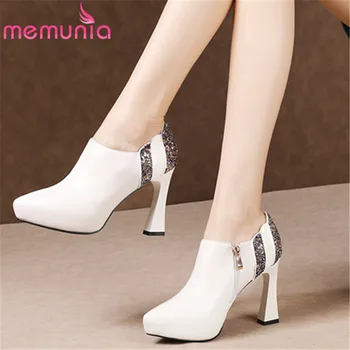 

MEMUNIA 2020 big size 34-43 single shoes women pumps pointed toe pu zip dress shoes spring summer high heel platform shoes woman