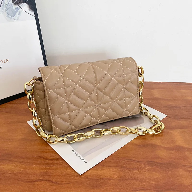 2022 Fashion Plaid Shoulder Bag Thick Chain Underarm Bags For Women Brand Designer Handbags And Purses Ladies Crossbody 
