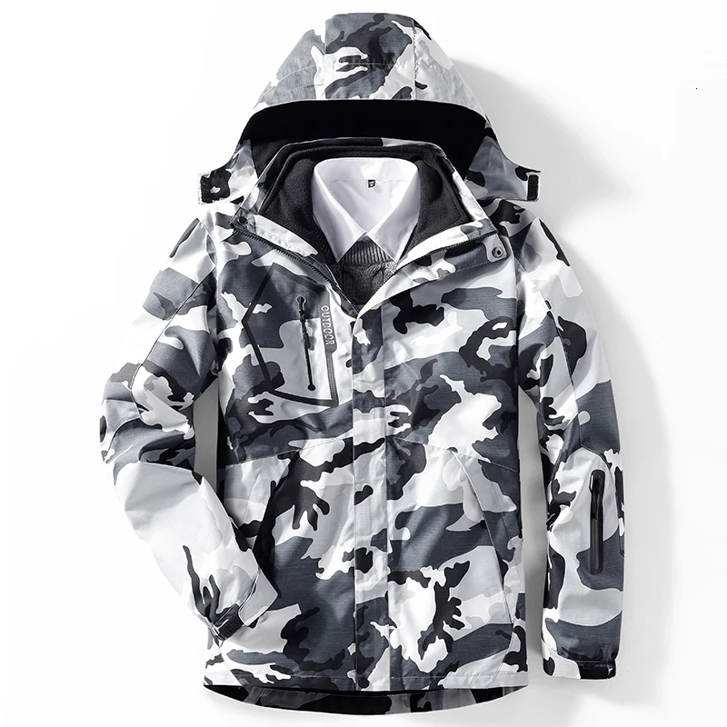 Refire gear, мужские уличные куртки, 2 шт., для походов, утолщенная, теплая ветровка, для катания на лыжах, альпинизма, Походов, Кемпинга, женское, Мужское пальто - Цвет: Men Camo Black White