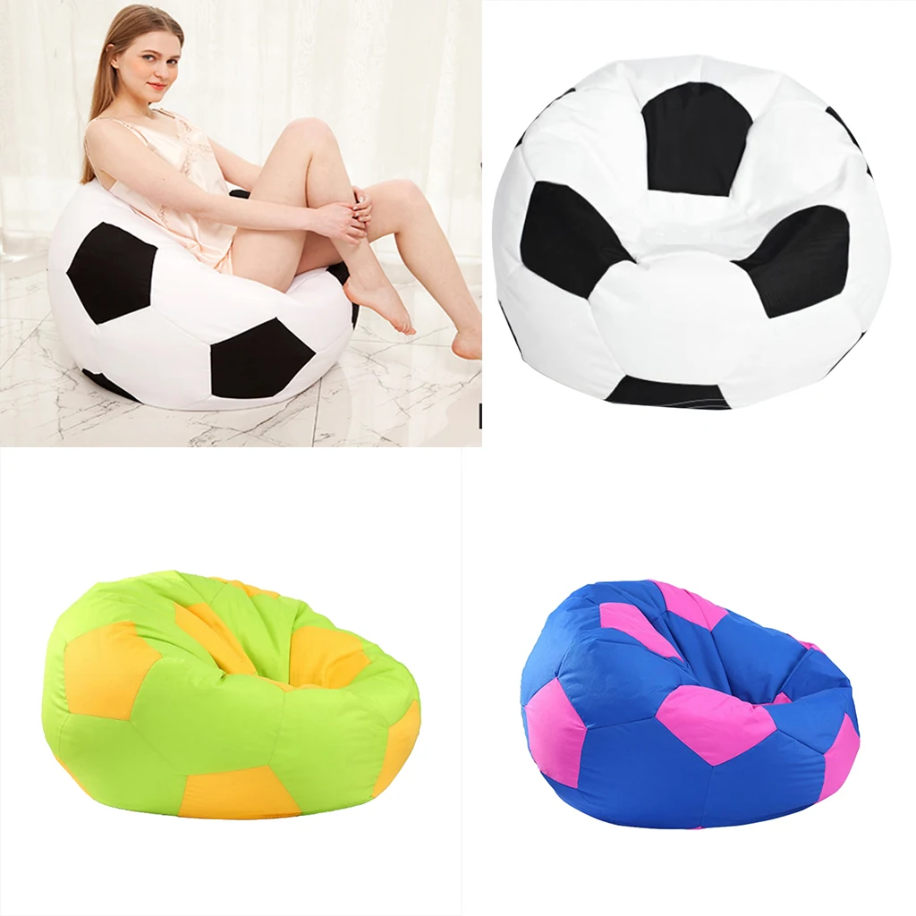 2 in 1 Premium Football Prints Stuffed Animal Storage Bean Bag Chair Cover -LARGE Childrens Plush Toy Organizer for Kids, 80cm