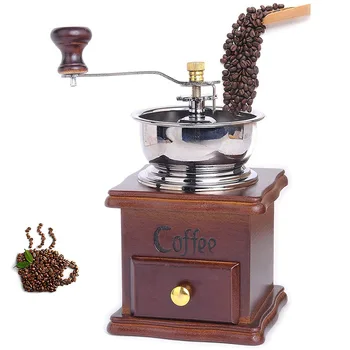 

Vintage Manual Coffee Grinder Bean Grinder Antique Wooden Portable Mini Antique Wooden Style Hand Grinder Hand Crank Coffeemaker