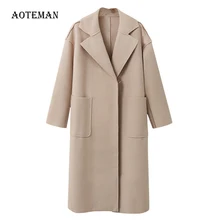 Осенне-зимнее женское пальто повседневное винтажное плотное пальто с длинным рукавом женское элегантное теплое Черное длинное пальто casaco feminino