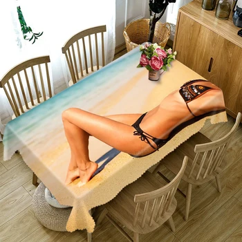 

Customizable 3D Tablecloth Sexy Girl on Beach Washable Cloth Thicken Rectangular and Round Table Cloth for Wedding