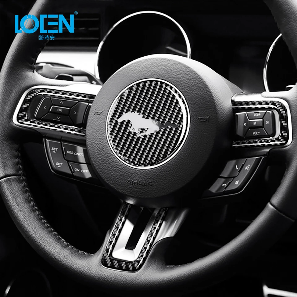 Us 19 19 40 Off Interior Car Steering Wheel Cobra Shelby Horse Logo Emblem Carbon Fiber Sticker For Ford Mustang 2015 2016 2017 Universal On