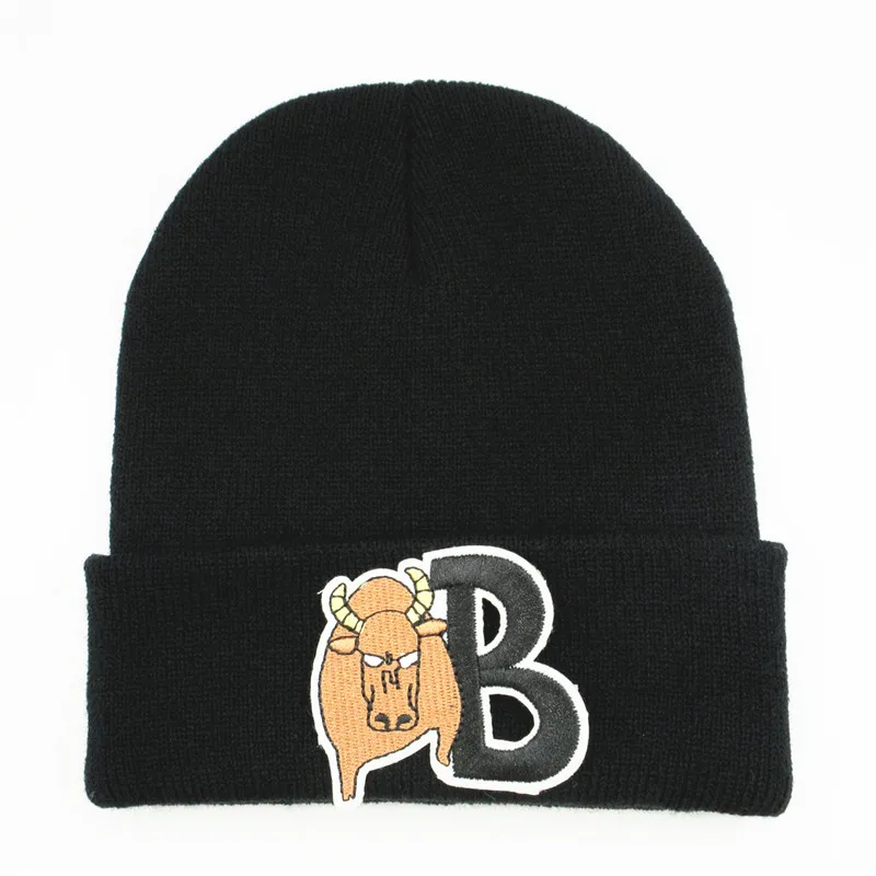 

Хлопковая утепленная вязаная шапка с вышивкой коровы из мультфильма, зимняя теплая шапка, шапочки, Шапка-бини для мужчин и женщин, 352