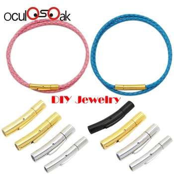 

1PC Stainless Steel Clasp Tube for Round Leather Cord 2mm 3/4/5/6mm Bracelet Necklace Connector DIY Jewelry Snap Lock End Caps