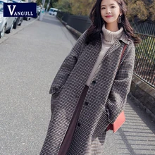 Vangull зимние шерстяные клетчатые Пальто однобортное длинное шерстяное пальто осеннее повседневное свободное плотное Женское шерстяное пальто теплая верхняя одежда