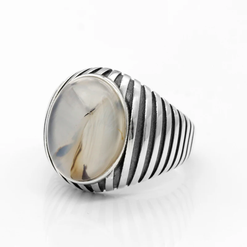 Турецкие ювелирные изделия 925 пробы Серебряное мужское кольцо с большим натуральный камень оникс кольцо винтажное в полоску тайское серебряное стильное для мужчин и женщин