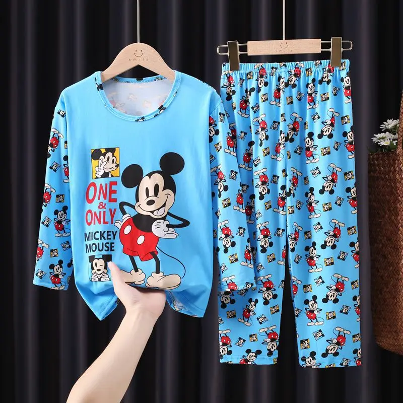 Children Pajamas Set Long Sleeve T Shirt Pant Mickey Pyjamas Kid Boy Girl Pijamas Cartoon Marvel Spiderman Spring Baby Sleepwear christmas pajama sets