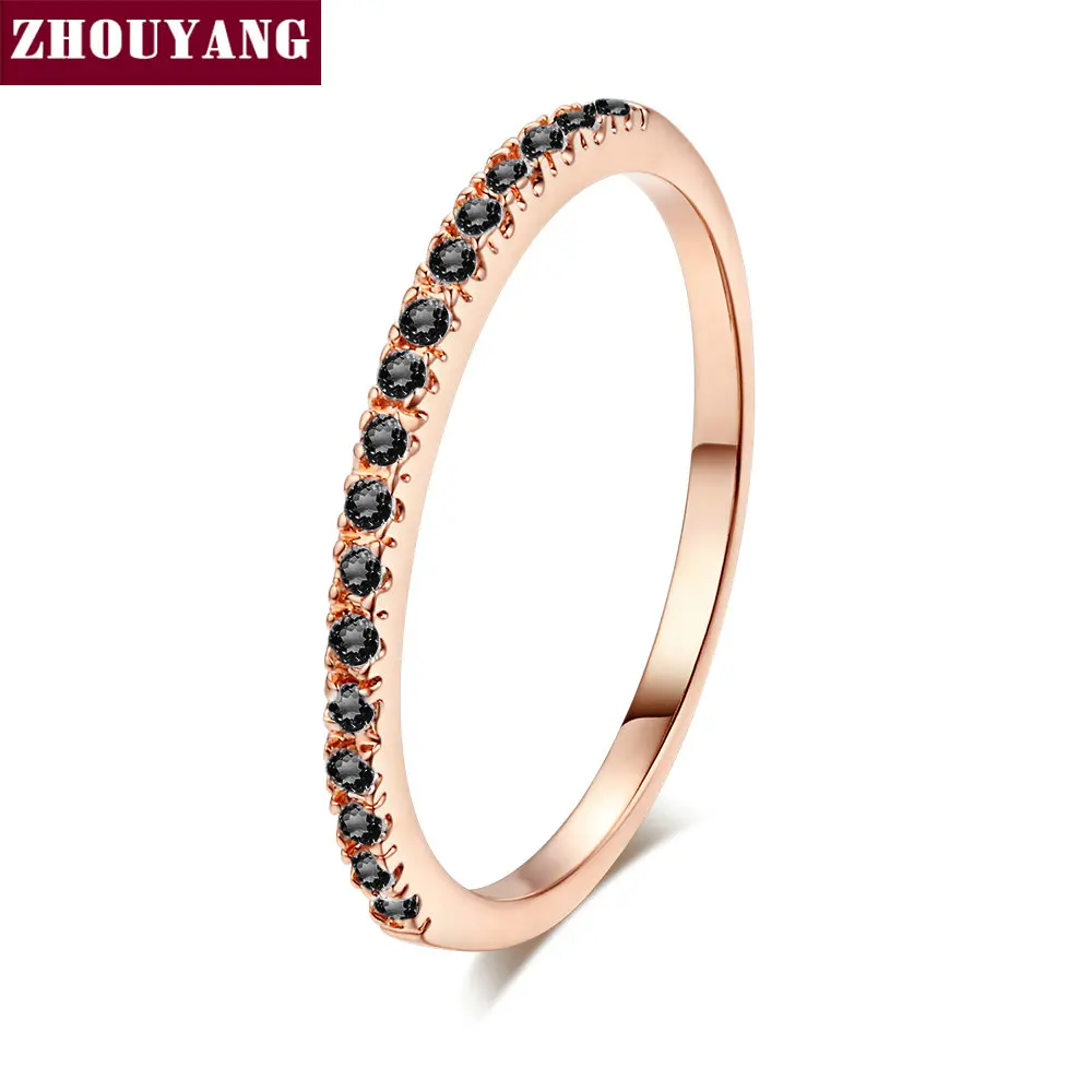 RoseGold Black Обручальное кольцо для женщин и мужчин, лаконичное классическое многоцветное мини кубическое циркониевое розовое золото, подарок, модное ювелирное изделие R251 - Цвет основного камня: RoseGold Black