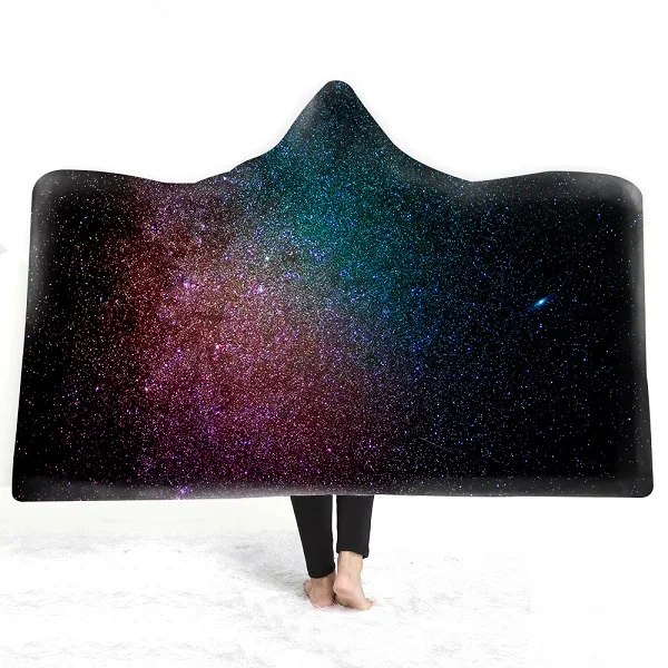 Galaxy-Color3 3D принт синий галактика плюшевое одеяло с капюшоном для взрослых носимое флисовое шерпа капюшон пледы микрофибра толстое одеяло отличный подарок 150x200 см - Цвет: Galaxy-Color3