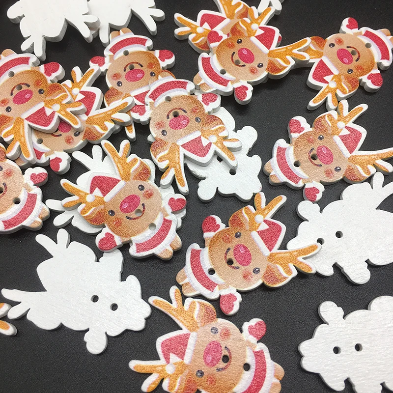 

Wood Sewing Buttons Scrapbooking 2 Holes Christmas reindeer Pattern Decorative For Cloth Decoration New Year's Product 5 pcs