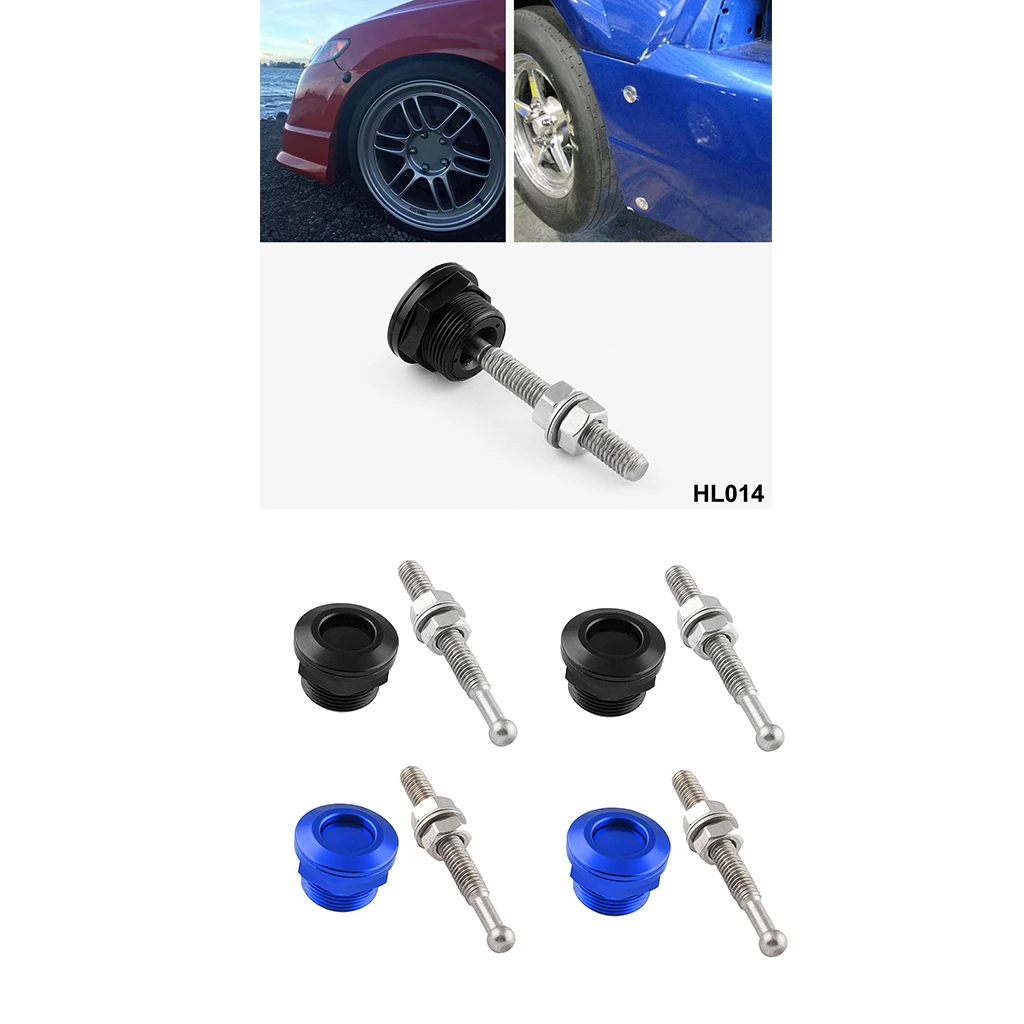 4x Solid Car Bonnet Hood Latch Pin Locking Kit Push Button Quick Release 7/8 22mm (Black + Blue)