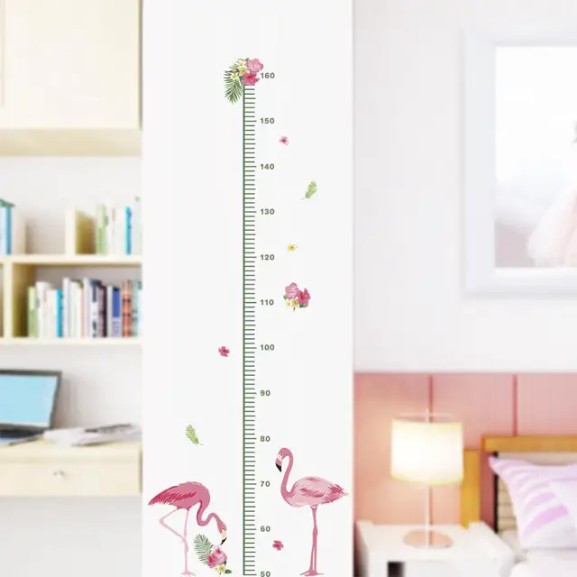 Flamingo Magasság Mérés Diy Wall Matricák Gyerekszobáknak Otthoni Dekoráció Rajzfilm Állatok Növekedési Diagram Fali Pvc Falfestmény Art