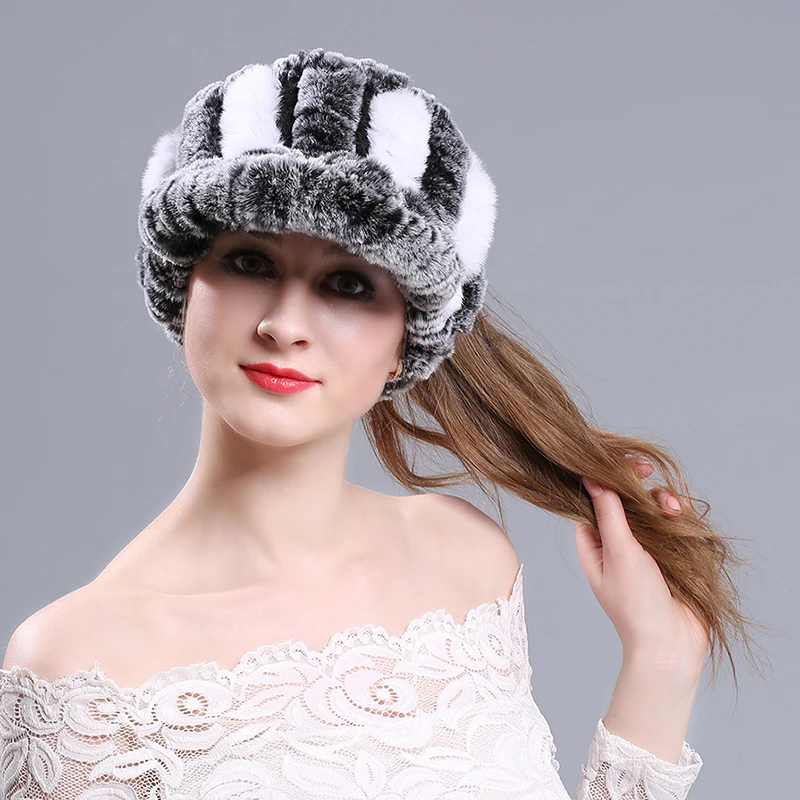 Зимние Модные вязаные шапки из натурального меха для женщин, Теплые Лыжные шапки Skullies Beanie