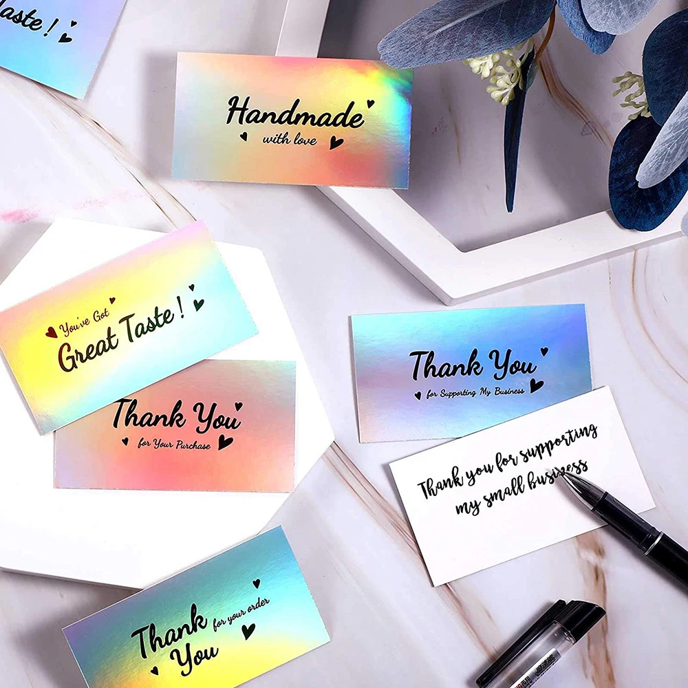 50Sheets/set 5*9 Cm Colorful Laser Greeting Card Thank You for Your Order Handmade Gift Wrapping Decoration Thank You Card