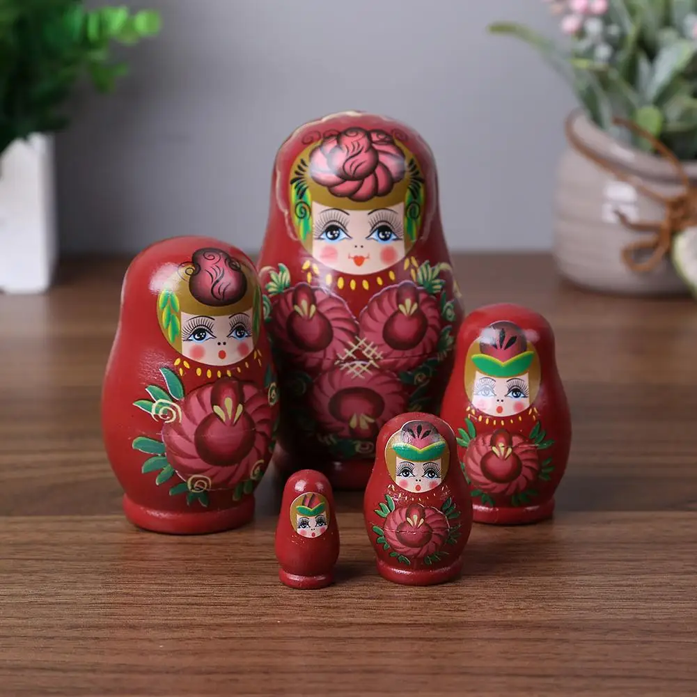 5PCS Wooden Dolls Russian Nesting Babushka Matryoshka Hand Painted Toy Gifts 
