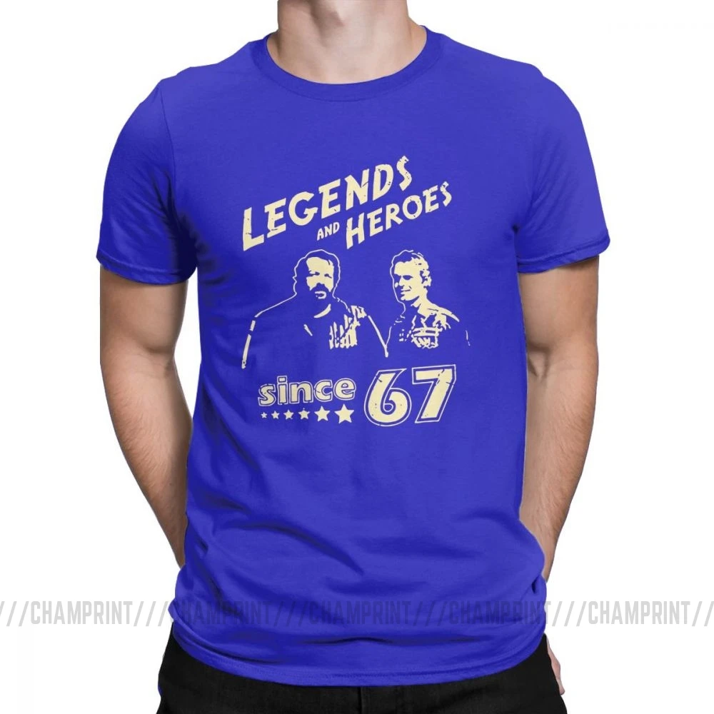 Мужские футболки Bud Spencer Legends And Hero Since 67, новинка, Теренс Хилл, топы с короткими рукавами и круглым вырезом, хлопковая футболка, идея подарка, футболка - Цвет: Синий