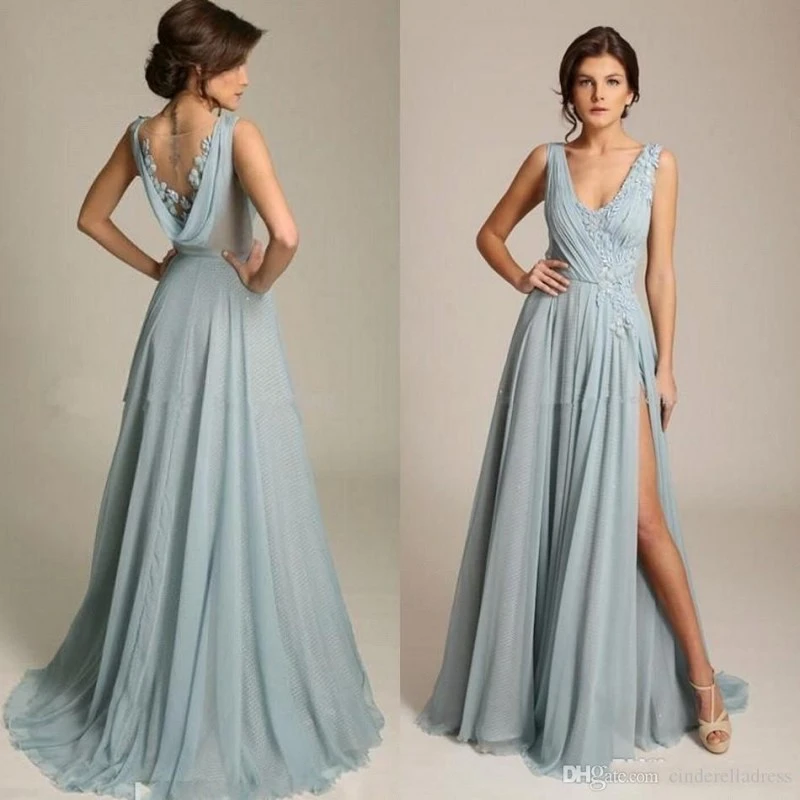 chiffon dusty blue dress