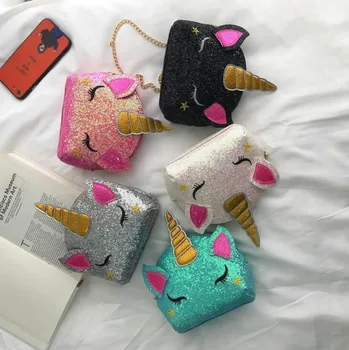 

Fashion Unicorn Bag for Girls Travel Women Cartoon Printing Shoulder Bags Sequins Leather Wallet Clutch Crossbody Bag Mini