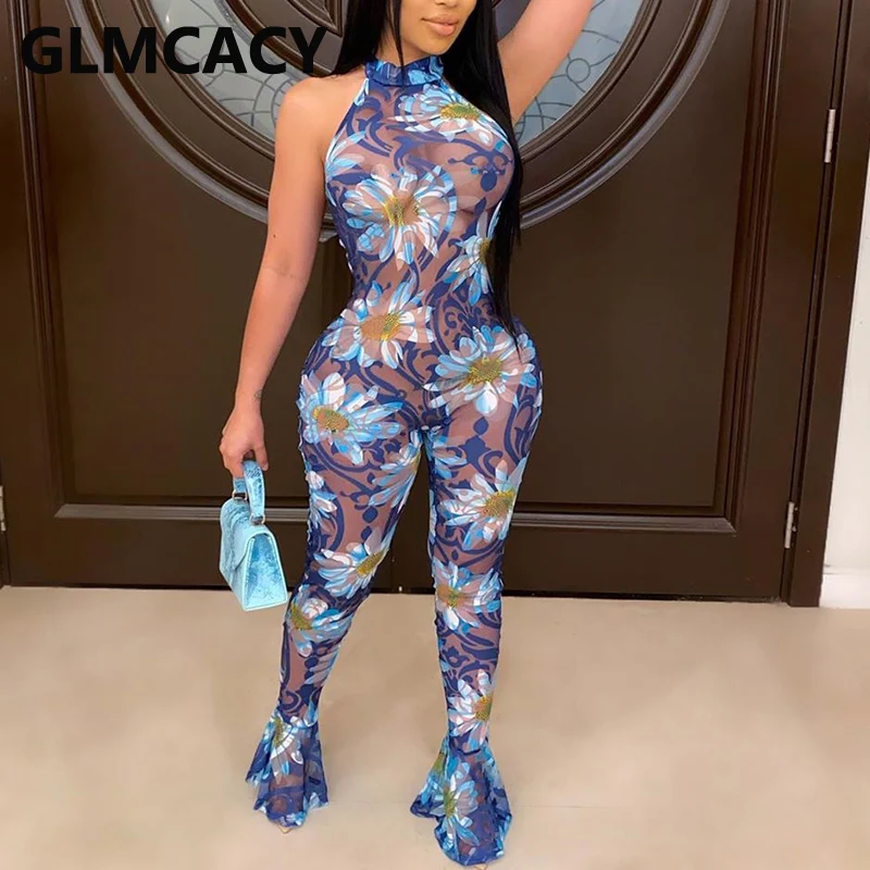 Women Halter Floral Printed Backless Bodycon Jumpsuit Wide Leg Sexy & Club Skinny Overall Women Halter Floral Printed Backless Bodycon Jumpsuit Wide Leg Sexy & Club Skinny Overall