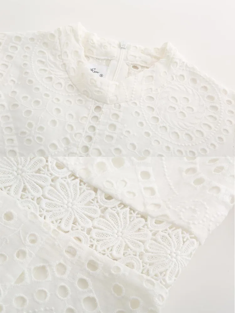 Yinlinhe Цветочная вышивка; белый цвет Платье женское с длинным рукавом выдалбливают весна осень платье хлопок o-образным вырезом элегантные вечерние Vestido 1246