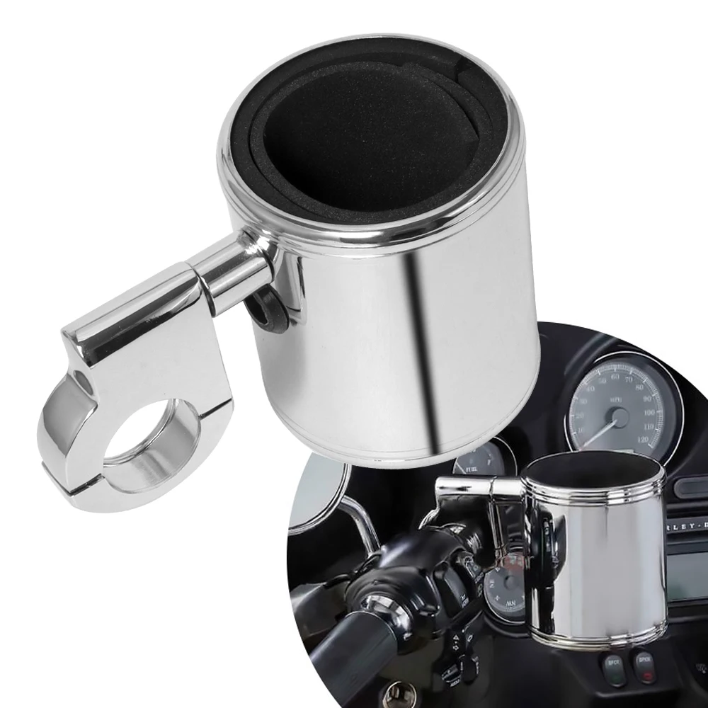 Chrom-Motorrad-Getränkehalter, verstellbarer Getränkeflaschenhalter für den Lenker, 22 mm-32 mm, für Harley Touring Street Glide FLHR Sportster – Detail 1