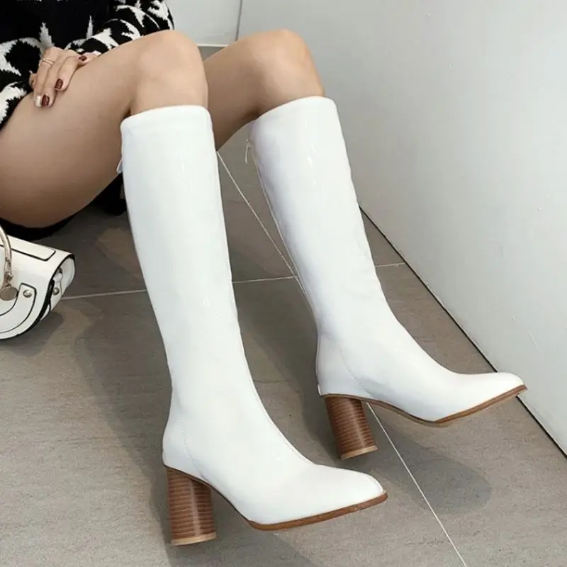 FITWEE New Arrival Winter Woman Knee High Boots High Heels Zipper Simple Office Ladies Round Toe Footwear Size 34-43