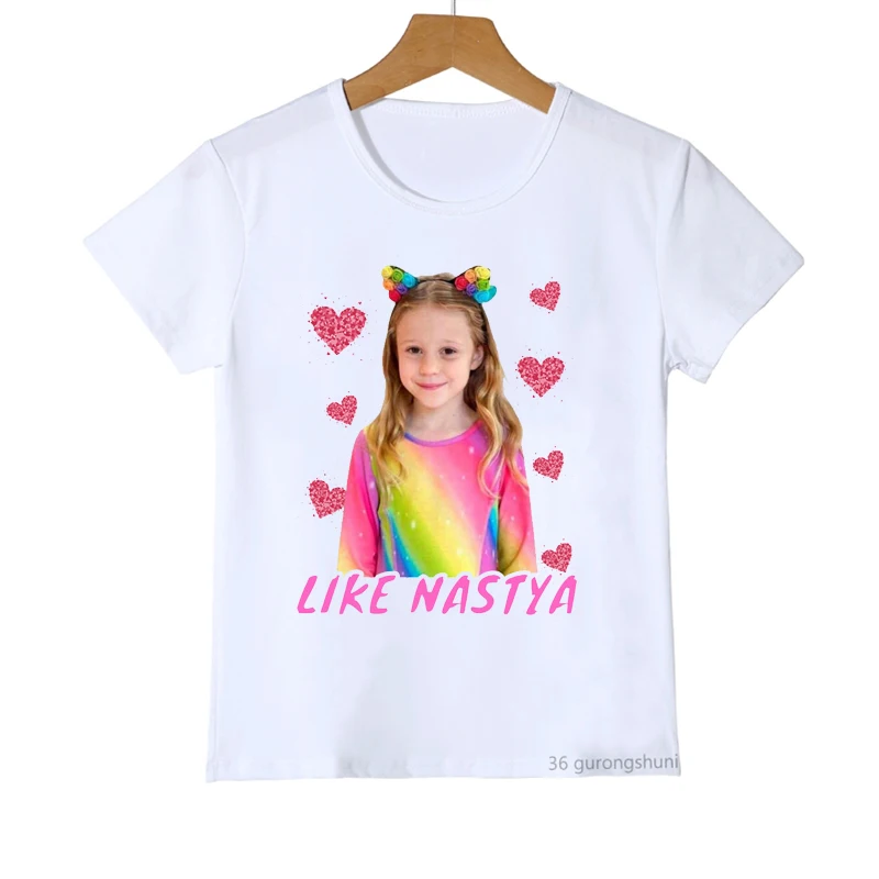 Kawaii Girls T-Shirts Cute Nastya Cartoon Print Girls Clothes Summer Kids T Shirts Fashion Baby Tshirt White Camisole Shirt Tops children's t shirt design	