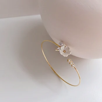 

CA-146 Elegant Handmade Shell Flower Bracelet For Women Girls Fashion Metal Circle Bracelets Bangles Jewelry Gifts